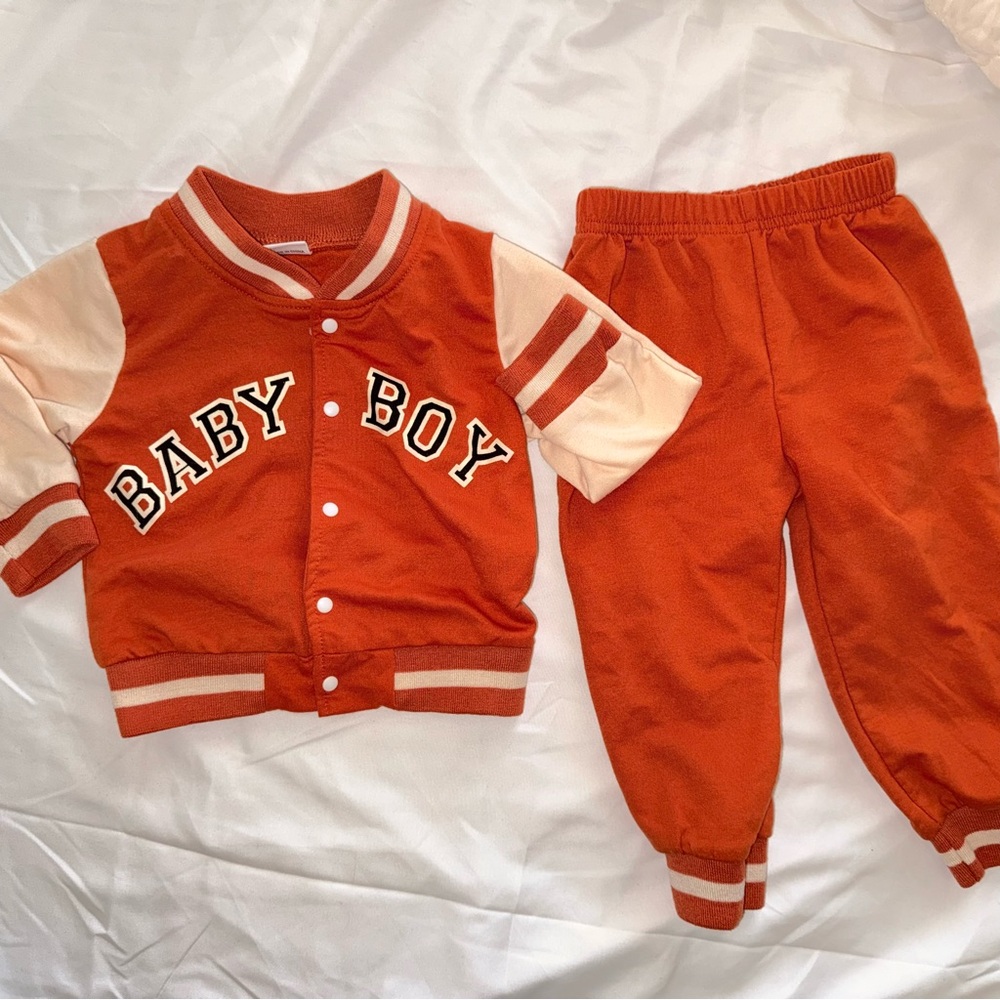 Source Unknown Orange Baby Boy Joggers Set